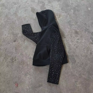 Streetwear personnalisé pull éponge français Vintage lavage à l'acide costume strass à capuche et pantalon de survêtement évasé ensemble hommes survêtement - Product Image 4