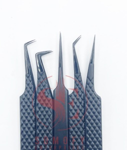 Pinzas profesionales de pestañas de fibra de volumen de 90 grados de acero inoxidable con agarre de diamante logotipo personalizado envío gratis - Product Image 1