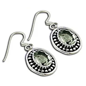 Boucles d'oreilles pendantes vintage en argent 925 avec améthyste verte, plaquées or avec diamants et zircon pour mariages et fêtes - Product Image 1