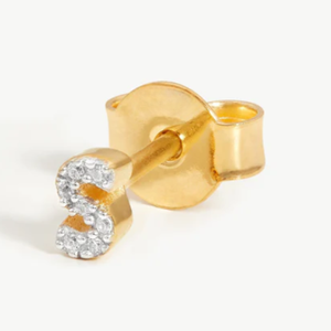 Pendientes con letra inicial S de oro de 18 quilates con perla de diamante circón joyería fina elegante para regalos pavé Stud inicial relleno de oro delicado - Product Image 4