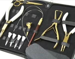 Kit d'outils d'extension de cheveux attachés à la main avec aiguille Kit d'outils d'extension de cheveux et de perles professionnel pince avec pochette en cuir - Product Image 2