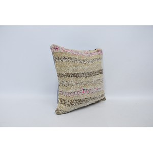 Premium Beige Kantha Patchwork Wool Pillow 16x16 Inch Luxury Bedding with Woven Fluffy Portable Square and <b>Ring</b> Patterns - Product Image 3