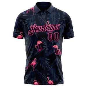Camiseta Polo Personalizada con Estampado de Flamenco Negro y Rosa, Nombre y Número Personalizados, Algodón Transpirable, Manga Corta, Informal, para Negocios o Golf - Product Image 2