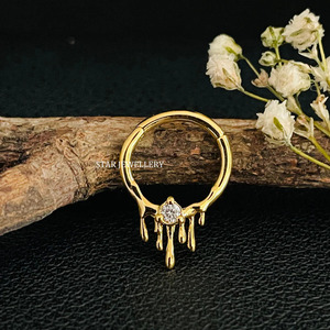 14K Solid <b>Gold</b> Melting Effect Diamond Septum Piercing Fine Jewelry. - Product Image 2