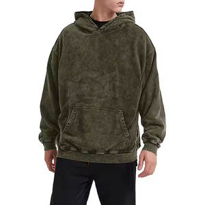 Sweat à capuche délavé à l'acide pour homme grande taille manteau d'hiver décontracté à la mode motif solide sweat en coton teint uni à capuche - Product Image 2