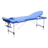 Mobiclinic CA-01 PLUS Civière pliante portable en aluminium avec appui-tête 186X60 cm Lit de table de massage en cuir synthétique bleu