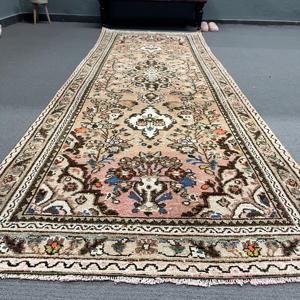 Turkish 3.5x10.4 ft <b>Rug</b>, Vintage <b>Runner</b> <b>Rug</b>, Brown Floral <b>Rug</b> - Product Image 2
