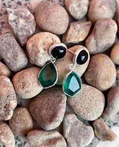 925 Sterling Silver Emerald With Black Obsidian <b>Earring</b> <b>Beautiful</b> Women <b>Earring</b> . - Product Image 5