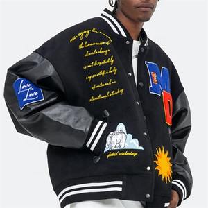 OEM personalizado chaqueta de lana Varsity de los hombres de estilo de calle de gran tamaño Bomber bordado Chenille Logo Stand Collar Patchwork Diseño - Product Image 2