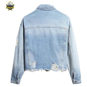 Veste en jean déchirée de style automne/hiver pour femmes, streetwear personnalisé de haute qualité, décontractée, écologique, respirante, 100% coton - Product Image 3