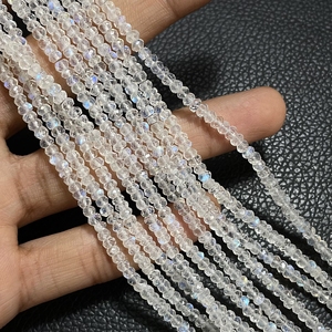 Cuentas facetadas de piedra lunar de arcoíris blanco Natural con forma de Rondelle al por mayor para la fabricación de joyas - Product Image 3
