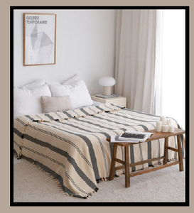 White <b>Black</b> Cross Pattern 100 Percent Natural Cotton <b>Bed</b> Cover Woven Pike 160x220 cm 63x87 inches - Product Image 3