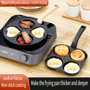 Poêle à œufs 4-en-1 en fonte antiadhésive au design moderne, avec poignée unique, compatible lave-vaisselle, produit métallique - Product Image 5