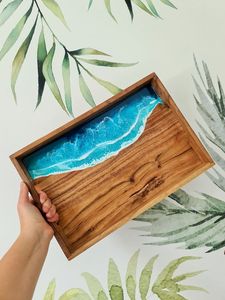 Luxury <b>Epoxy</b> Resin & Wooden Serving Tray Ramadan Platter With <b>Metal</b> Handle Luxury Dry Fruit Storage for Home Hotel Restaurant - Product Image 4