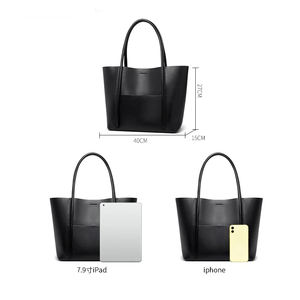 New Luxury High Genuine Leather Womens <b>Tote</b> <b>Bag</b> Custom Printed Logo <b>Zipper</b> Closure Customized Portable <b>Canvas</b> Lining All Seasons - Product Image 4