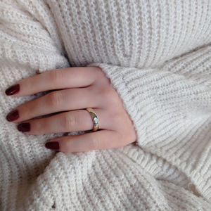 Anillo de boda de oro sólido de 14K con diamantes brillantes, sortija de compromiso hecha a mano para mujer, sortija de aniversario delicada para ella, joyería turca - Product Image 2