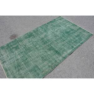 Tapis Turc Vintage Moderne 3.7 X 6.7ft Laine Verte Fait à la Main Patchwork Design Latex Dos Grand Couloir Rectangle pour Adolescents - Product Image 2