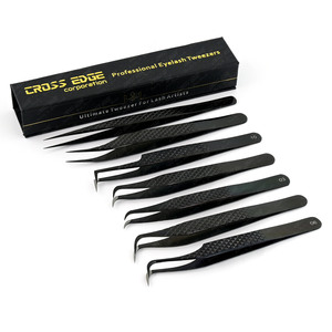 Pinzas de precisión para extensiones de pestañas hechas a mano y personalizadas, pinzas de punta de gancho negras de 90 grados con volumen de acero inoxidable - Product Image 2