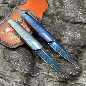 Navaja de Bolsillo de Caza de Acero Damasco Sueco BoChen con Patrón de Pluma Templada Azul, Navaja Plegable de Nivel Coleccionable - Product Image 4