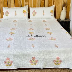 Wholesale Eco-Friendly Knitted Hand Block Printed 100% Cotton <b>Quilted</b> Bedspreads & Bedcover - Product Image 6