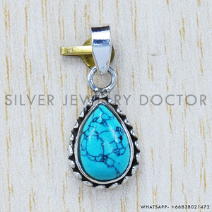 Poids léger 925 argent Sterling pierre naturelle Turquoise pendentifs à breloque en gros bijoux fins Style bohème unisexe - Product Image 1