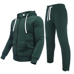 Venta directa de fábrica, conjunto de chándal para correr, sudaderas con capucha de talla grande para hombre, conjunto de sudaderas con capucha y pantalones de chándal con cremallera verde oscuro de alta calidad - Product Image 1