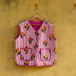 Chaleco Acolchado Estilo Vintage para Mujer, Diseño Floral, Cuello en V, 100% Algodón, Informal, para Todas las Temporadas, Chaleco sin Mangas para Mujer - Product Image 1