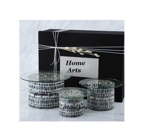 <strong>Set</strong> of 3 Different Size <strong>Chocolate</strong> Stand Fantastic Design MOP and Glass Cake Pastry Stand at Reasonable Price