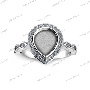Bague de cocktail en argent sterling 925 avec sertissage en forme de poire 8x10 mm, sertie de CZ, idéale pour les cendres, la résine, le lait maternel, les bijoux DIY - Product Image 2