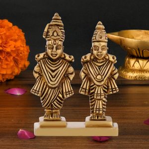 Brass Vitthal Rukmani ji 3.2 Inch Golden Idol Murti Home Decorative Metal <b>Craft</b> Showpiece - Product Image 1