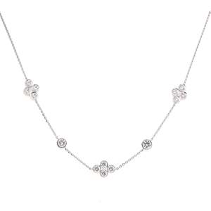 Collier triple choker en or blanc 14 carats avec fleur de trèfle de 2,25 carats, collier en diamant artisanal, bijoux de mariée, taille personnalisée - Product Image 2