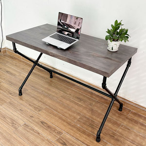 HBON009 Industrial Pine Wood <b>Desk</b> with X-Shaped Pipe Legs Stable Office/Dining <b>Desk</b> with Drawer - Product Image 6