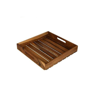 Ensemble plateau de service poignée en métal avec finition dorée plateau en bois de service en bambou petit déjeuner fait à la main pour table basse - Product Image 2