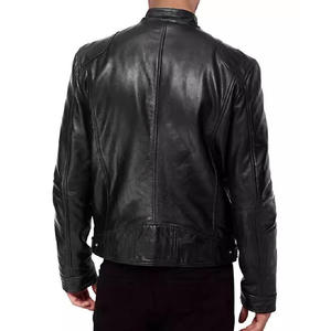 Veste en cuir de moto coupe ajustée pour hommes, collection printemps-automne XS, mode transfrontalière, nouvelle fermeture éclair, veste décontractée teinte unie pour hommes - Product Image 4