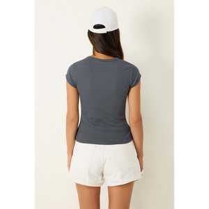 T-shirt décontracté à manches courtes, col rond, coupe classique, en tissu de velours côtelé 100% coton - Product Image 5