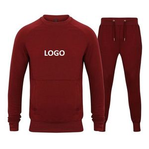 Wholesale Men's 100% Cotton Sweatsuits Solid Blank <b>Crewneck</b> Hoodie and Sweatpants OEM Training Jogging Wear Sets - Product Image 1