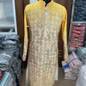 Kurta de mariage indien pour homme Kurta traditionnel en soie avec broderie Kurta long traditionnel classique pour homme mariage et fête - Product Image 1