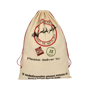 Logotipo personalizado de alta qualidade h70 a w50 cm, bolsa de lona de algodão calico cordão de presente de natal sacos de cordão