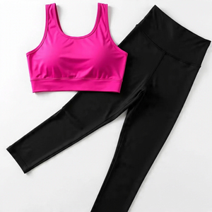 Conjunto de entrenamiento Crop Top & Skinny Flare Legging Conjuntos de dos piezas Patrón sólido 100% Poliéster Longitud corta Fitness Yoga Set - Product Image 3