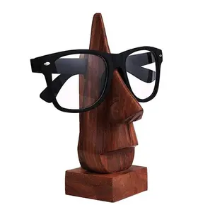 classic hand made sheesham wood nose shaped Spectacle Eyeglass display holder stand decorative for home and office (Brown 6 i