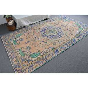 Classique Vintage turc laine Latex tapis Beige bleu Patchwork Design 5.7X9.9 pieds plat tissage Technique pour salon décor - Product Image 2