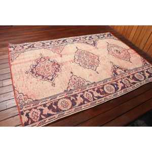 Turkish Area Rug 4.3x6 ft, <b>Red</b> Blue Floral Rug <b>Wool</b> - Product Image 2