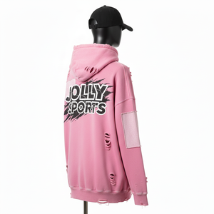 2025 new Men Oversize <b>Hoodie</b> Premium 320 GSM Cotton French Terry <b>Pink</b> Washed Panels Raw Edge Screen basics <b>Hoodie</b> - Product Image 5