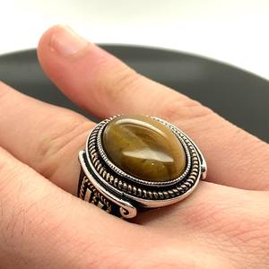 Anillo de Plata Hecho a Mano para Hombre con Piedra Natural de Ojo de Tigre, Estilo Otomano Vintage, Anillo Ovalado, Joyería Fina al por Mayor - Product Image 2