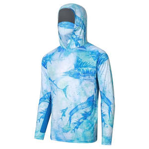 Chemises de pêche à capuche visage couverture 2XL vêtements de pêche pour hommes à manches longues Protection UV Sublimation Polyester Spandex vêtements de pêche - Product Image 1