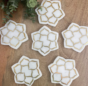 Juego de posavasos de mármol Posavasos de mármol hecho a mano Mesa de oficina Posavasos para taza de té con alfombrillas y almohadillas con mango de latón - Product Image 5