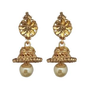 Kriaa Brown Stone Pearl Jhumki <b>Earrings</b> Gold-Plated <b>Fine</b> <b>Cuff</b> 1307633 - Product Image 1