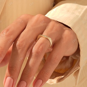 Popular Luxury 14k Solid Gold Signet Wedding <b>Band</b> Minimalist Dainty <b>Ring</b> Customized Wedding <b>Band</b> Gold Plated Proposal <b>Ring</b> <b>Band</b> - Product Image 4