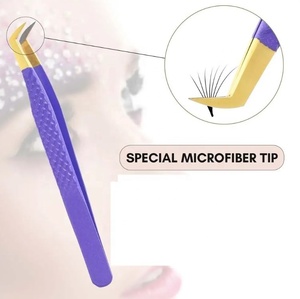 Pinzas Profesionales para Extensión de Pestañas con Punta de Fibra, Agarre Antideslizante, Recubrimiento en Polvo, Herramienta de Acero Inoxidable para Aplicación de Extensión de Pestañas - Product Image 2