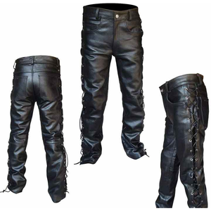 Pantalón de cuero de vaca grueso personalizado para hombre con cordones laterales jeans modelo impermeable chaqueta de cuero para hombre 2025 - Product Image 5